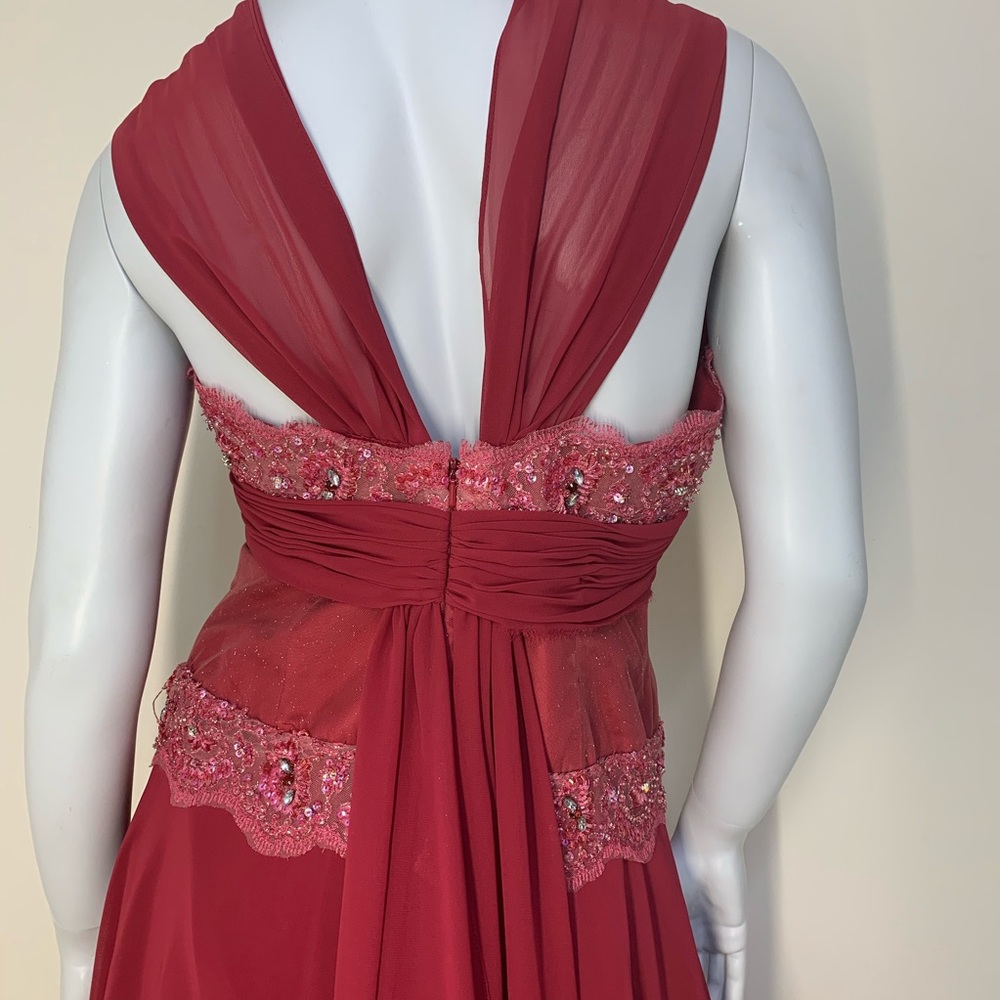 Cameron Blake Wine Formal Tea Length Beaded Dress - Picture 7 of 8